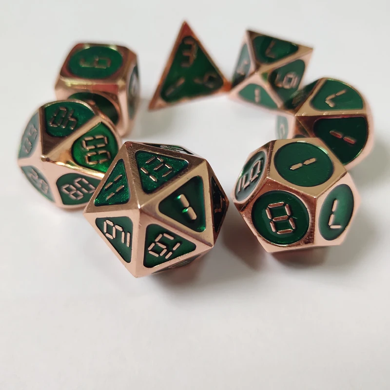 Dnd dados rpg de metal masmorras poliedricas y mesa negros dragón aleación de цинковый Верде цифровой d& d dados металлические кости