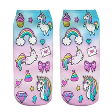 Женские рождественские носки, три единорога, повседневные счастливые носки, Новые забавные носки с принтом, унисекс, короткие носки