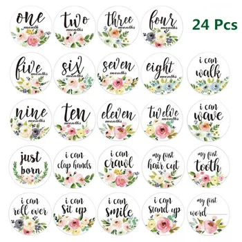 

24Pcs Baby Month Stickers Self-Adhesive Milestone 12 Months Cards Skills Cards Newborn Pregnant Women Monthly Photograph Props