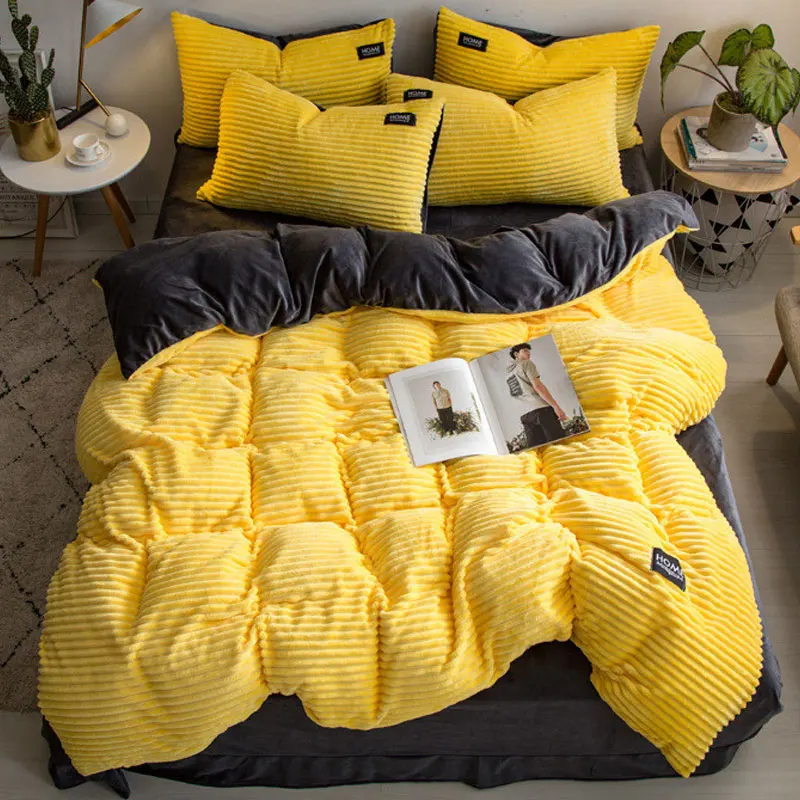 

Simple Flannel Velvet Bedding Set 4pcs Queen Solid Duvet Cover Crystal Velvet Sheets Pillowcase Winter Thick Warm Quilt Cover