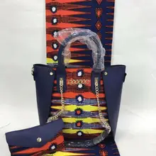 Популярная восковая сумка, набор, высокое качество, женская модная восковая сумка, подходящая 6 ярдов, настоящая голландская восковая ткань с принтом, хлопок, Y90907-14