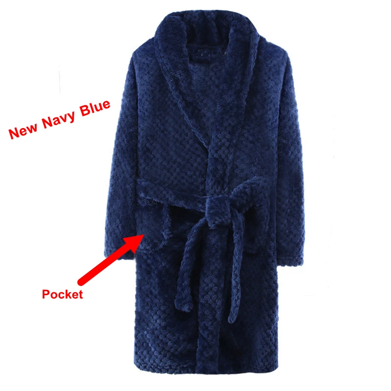 New Navy blue Г. Модные банные халаты для детей, зимний детский банный халат, Одноцветный фланелевый банный халат для больших мальчиков и девочек, мягкая Пижама с поясом - Цвет: New Navy blue