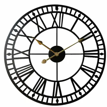

60cm Antique Metal Wall Clock Roman Numerals Clock Hollow-Out Hanging Clock Wall Decorations Iron Art Silent Clock Home Decor