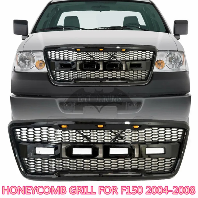 Черный/серый ячеистый сетчатый передний гриль для Ford Raptor F-150 2004-2008 бампер с