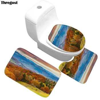

Natural Scenic Printed Toilet Bath Mats Non Slip Bathroom Rug Water Absorption Rug Bathroom Mat Toilet Rug 3pcs Set
