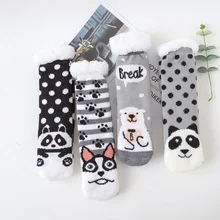 Женские зимние рождественские носки, хлопковые плотные Нескользящие теплые флисовые Носки с принтом, женские забавные носки в стиле Харадзюку, уличная одежда