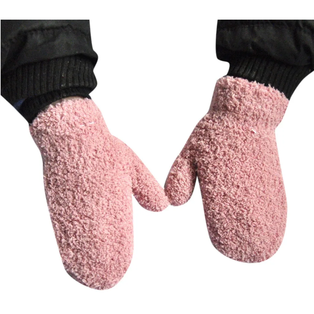 Плюшевые толстые перчатки для детей, детские зимние варежки, теплые бархатные коралловые флисовые перчатки, милые варежки на полный палец@ B