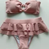 GNIM-maillot de bain deux pièces rose solide à volants, Bandeau, Sexy, soutien-gorge Push Up, pour les femmes, vêtements de plage, 2022 ► Photo 2/6