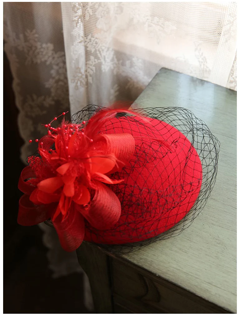Fashion Women Wedding Hat Flower Black Bridal Party Hair Wear With Comb Pearl Beaded Fascinators