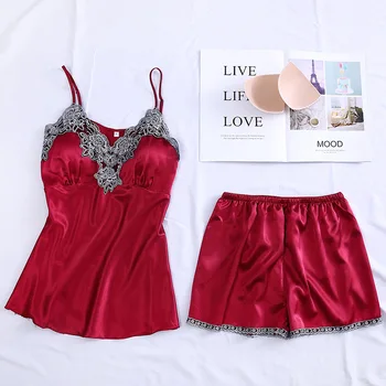 

Sexy Lace Sleep Set Intimate Lingerie Lady Summer New Pajamas Suit 2PCS Spaghetti Strap Top&Shorts Casual Bridal Wedding Gift