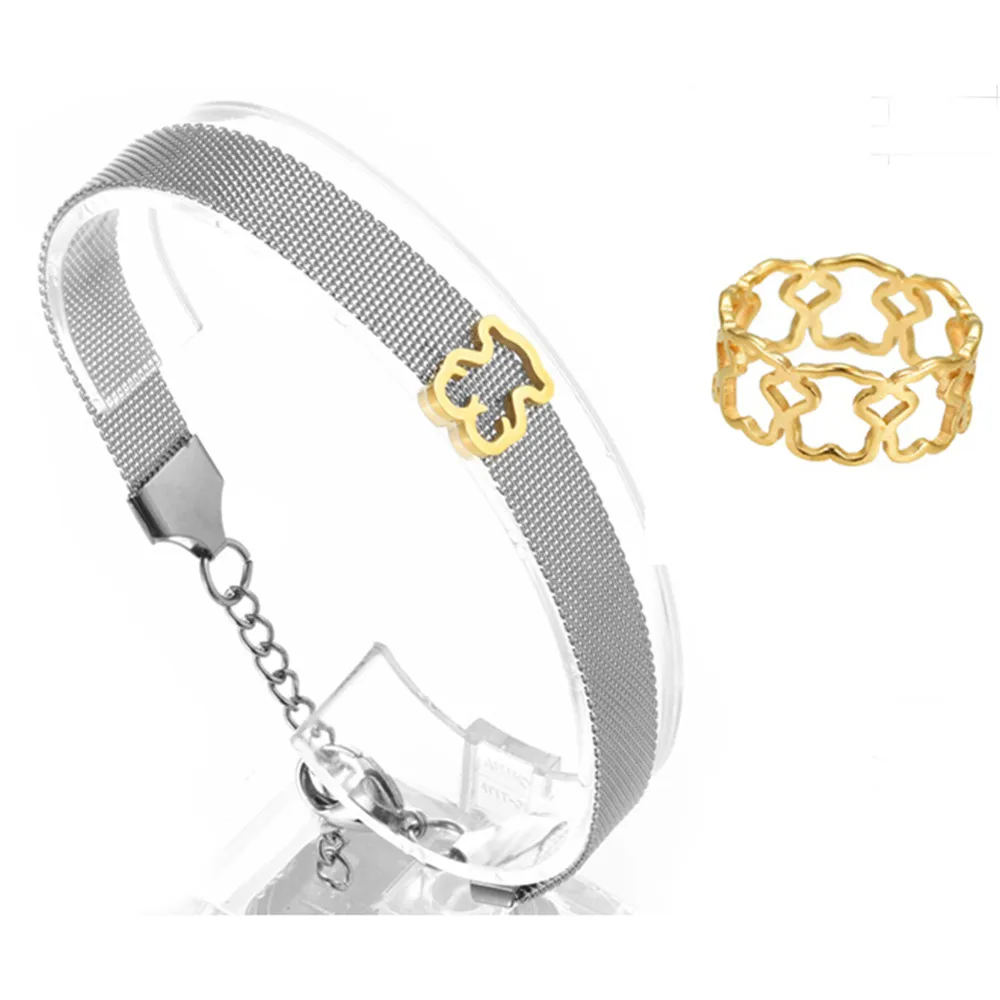 

Bear ring bracelet European and American Fashion Simple and Generous Hollow Titanium Steel Bear ring Men and Women gift