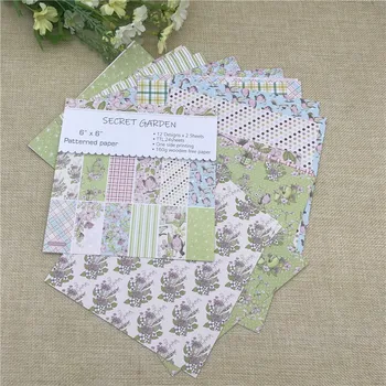 

24 sheets 6"X6"Printed Secret Garden Pattern Creative Scrapbooking paper pack handmade craft paper craft Background pad