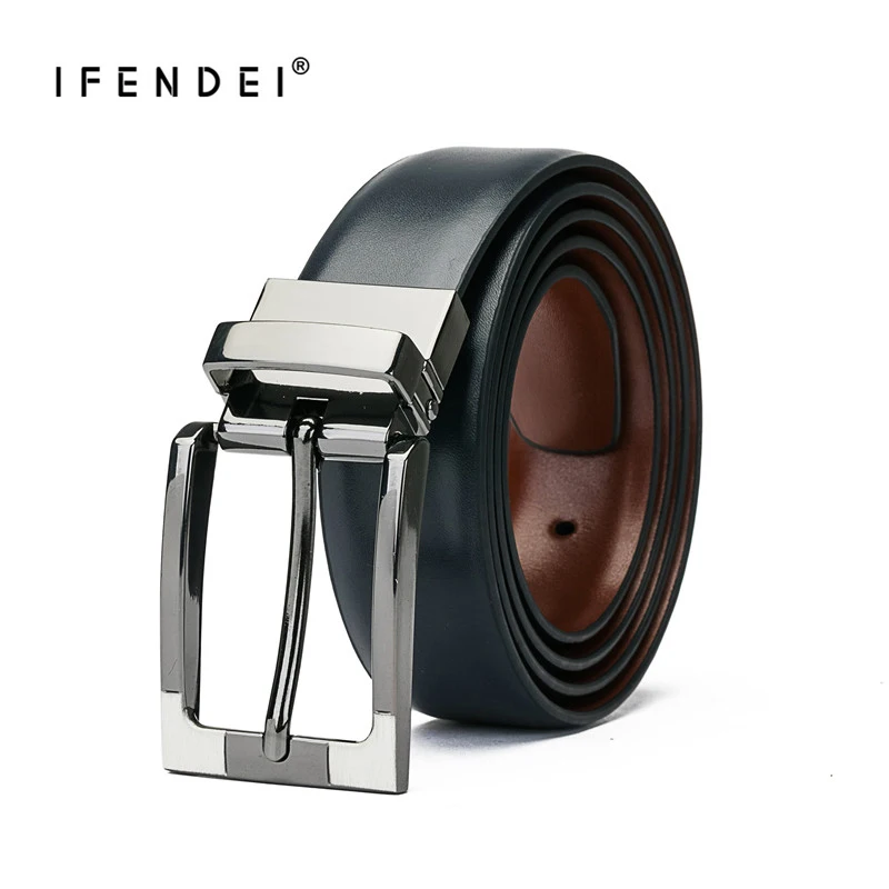 

IFENDEI Designer Luxury Male Leather Belts for Men Classic Rotatable Pin Buckle Double-sided Reversible Black Brown Jeans Strap