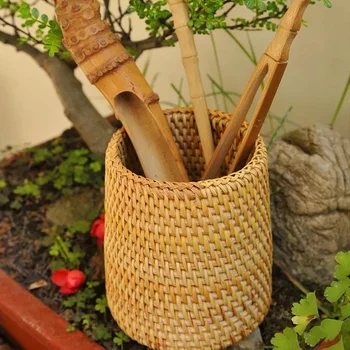 

Elegant Eco-Friendly Straw Woven Storage Basket Handmade Storage Box Tableware For Storage Chopstick Tube Shovel Spoons Sundries