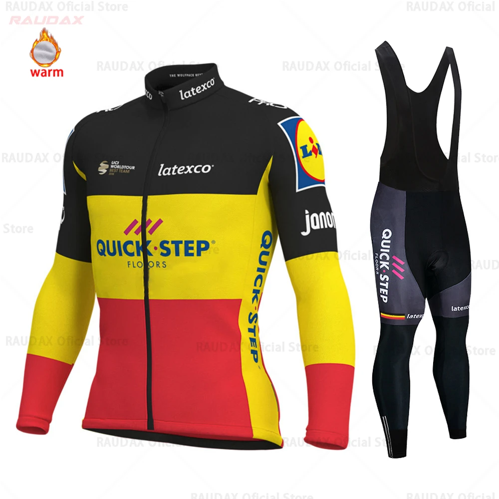 QUICK STEP Pro Team велосипедная Джерси, Зимняя Теплая Флисовая велосипедная одежда, набор велосипедных комбинезонов и штанов, MTB Ropa Ciclismo Maillot одежда