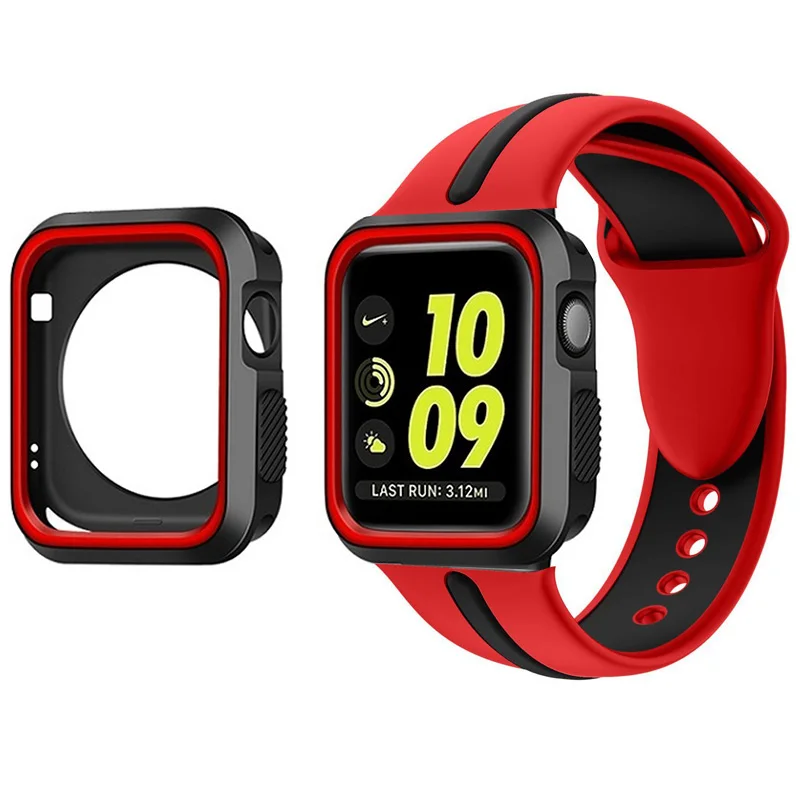 Силиконовый спортивный ремешок+ чехол для Apple Watch Series 4 5 44 мм 40 мм браслет ремешок для Apple Watch 42 мм 38 мм ремешок для часов