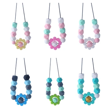 

BPA Free Silicone Molar Teether Baby Teething Necklace Infant Baby Nursing Breastfeeding Necklace Toy Flower Chewable Jewelry