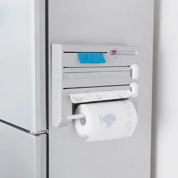

Paper Towel Holder Suction Wall Shelf Multi-Purpose Kitchen Storage Rack Tinfoil&Preservative Film Cutter Dispenser Trash Bag