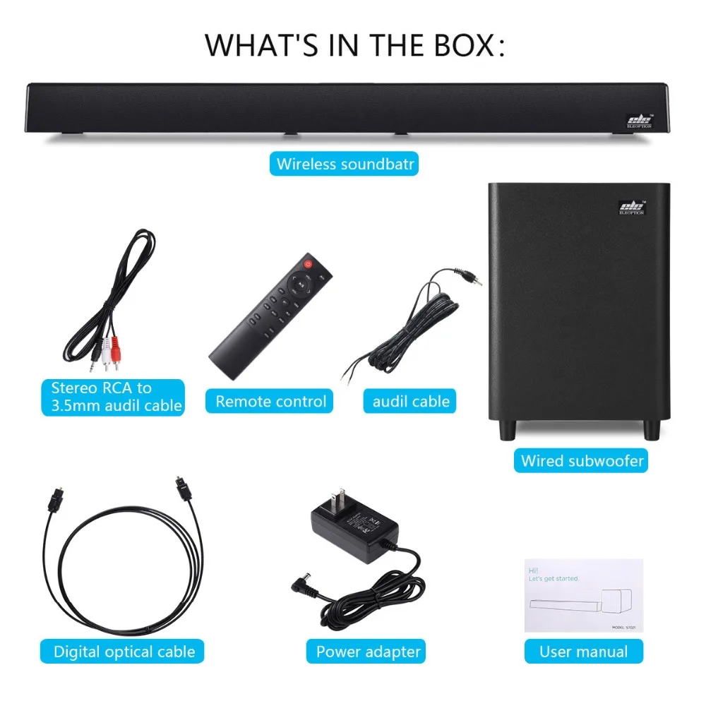 Altavoces para cine en casa, barra de sonido de altavoces Subwoofer por Bluetooth 120 de 2,1 W para televisor con soporte para cable AUX Coaxial óptico