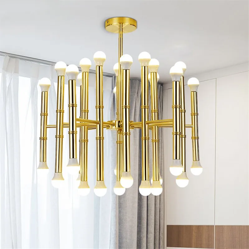 Post-modern gold tube chandelier 18/30 heads iron led hanging lamps for living room dining room bedroom home interior lighting