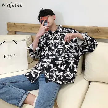 

Men Shirts Loose Printed Leisure Plus Size 2XL Trendy Mens Retro All-match New Harajuku Korean Style Thin Breathable Outwear