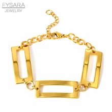 FYSARA геометрические полые квадратные звенья цепи браслеты для женщин золотого цвета очаровательные браслеты из нержавеющей стали простые европейские ювелирные изделия