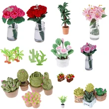 Новое моделирование горшечных растений зеленое дерево Горшечное зеленое растение в горшке кукольный дом мебель домашний декор для 1:12 кукольный домик Миниатюрный