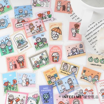 

40pcs Cute PET Sticker Ticket Stamp Cartoon Sticker Flakes Korea Stationary Kawaii Scrapbooking Decoration for Cards Gift Girl