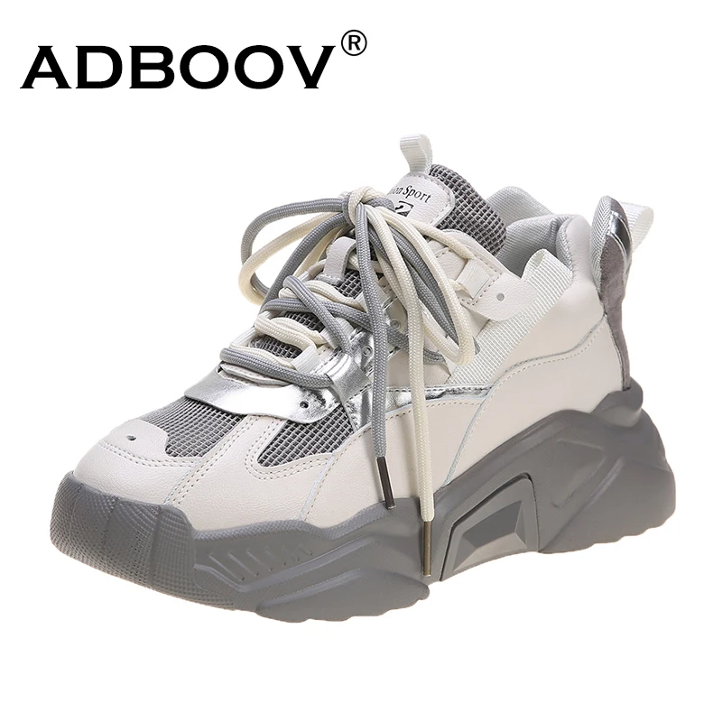 

ADBOOV 2020 New Spring Fashion Chunky Sneakers Women Leather Platform Casual Shoes Female Breathable Trainers
