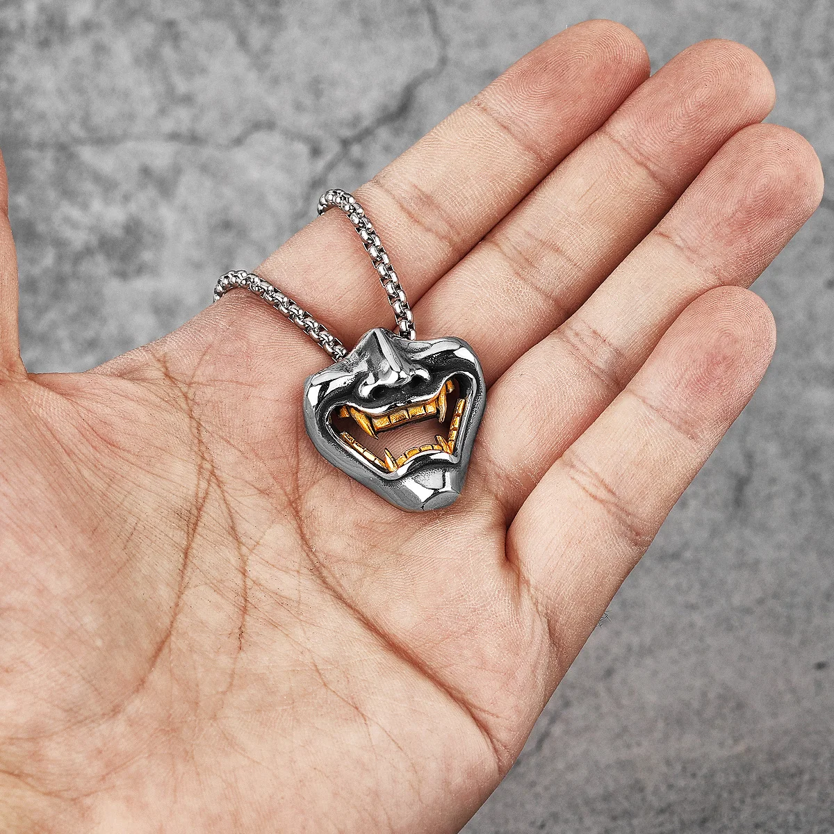 Gothic Punk Samurai Fangs Stainless Steel Men's Necklace Pendant