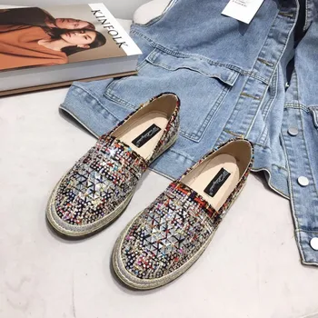 

Spring Autumn Slip on Women Flat Shoes Casual Platform Round Toe Ladies Shoes Fashion Crystal Designer Woman Luxury Boat