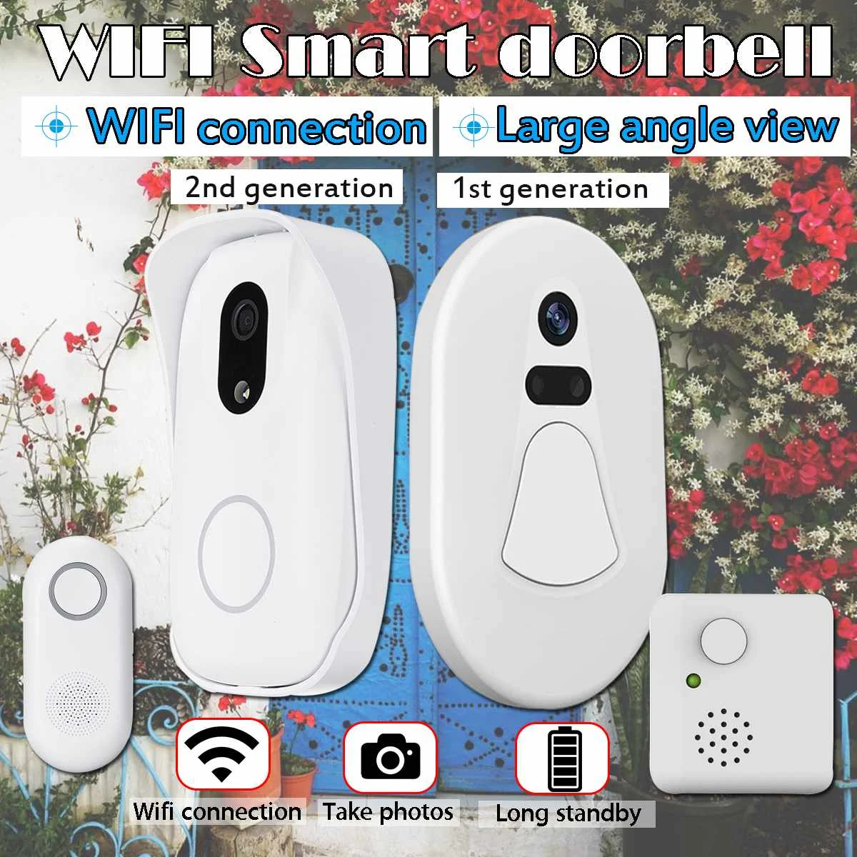 

Waterproof WIFI Doorbell Photo-taking Night Vision Security Door Bell Wireless HD Photo Indoor Outdoor Alarm for Burglarizing