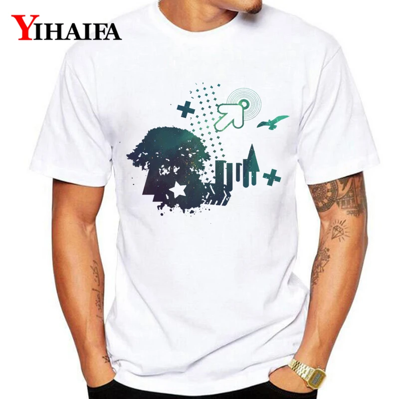 

Summer Popular Men Hombre White Tee Shirts Galaxy Forest Painted like Print Graphic Tees Casual T Shirt Short Sleeve Tops