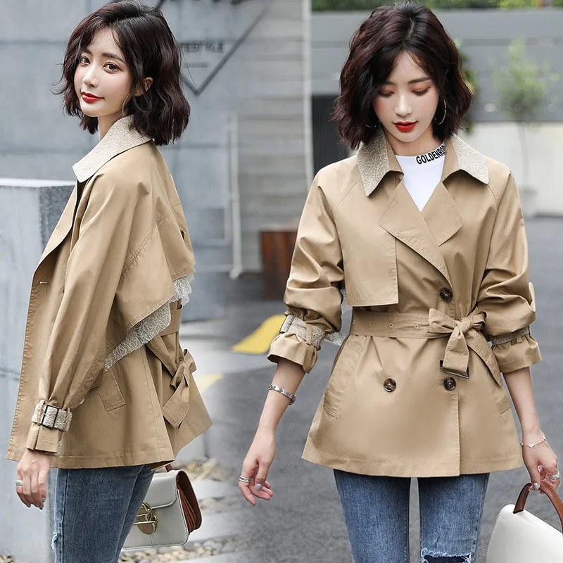 

2019 Popular Spring And Autumn Short Khaki Trench Coat Women's Waist Hugging Korean-style Loose-Fit Students CHIC Thin