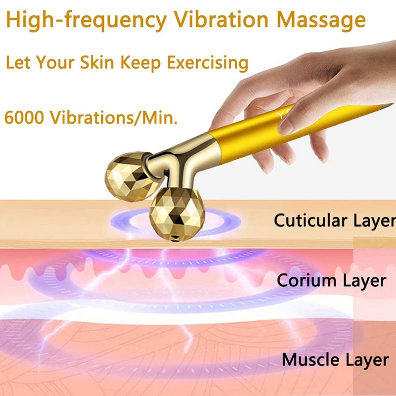 24k Gold Energy массажер для лица и глаз 3D ролик электрическая вибрация Beauty Bar уход за