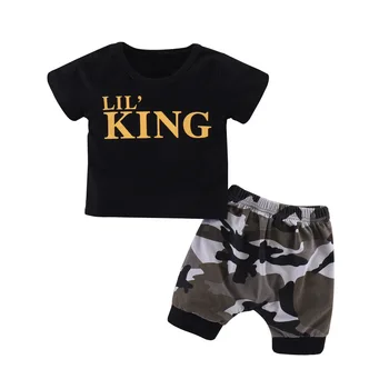 

Kids Clothes Summer Toddler Boys Clothes Letter T-shirt + Camouflage Shorts Sports Suit For Baby Boys Children Clothes 1-8 Years