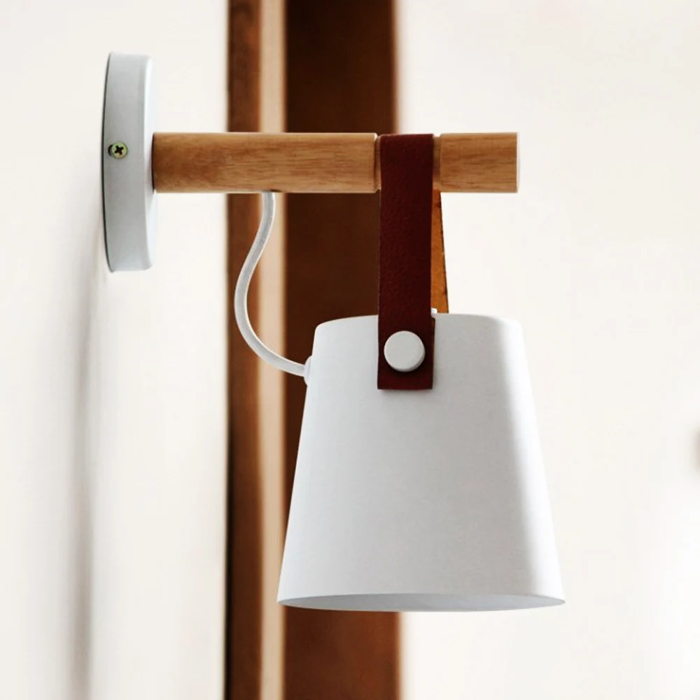 Светодиодный настенный светильник, деревянные настенные лампы, современные настенные лампы в скандинавском стиле, прикроватный светильник для кровати E27, 85-265 в, белый и черный абажур, домашний декор