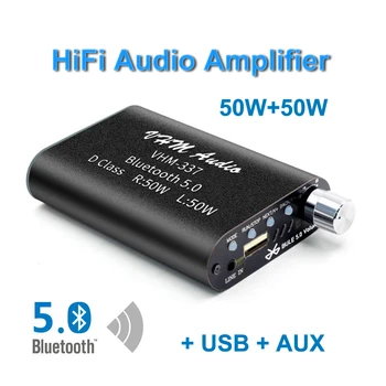 

50W+50W Mini Bluetooth 5.0 Digital Amplifier Hifi Stereo Audio Class D Receiver Power Amp USB AUX Home Theater Amplificador
