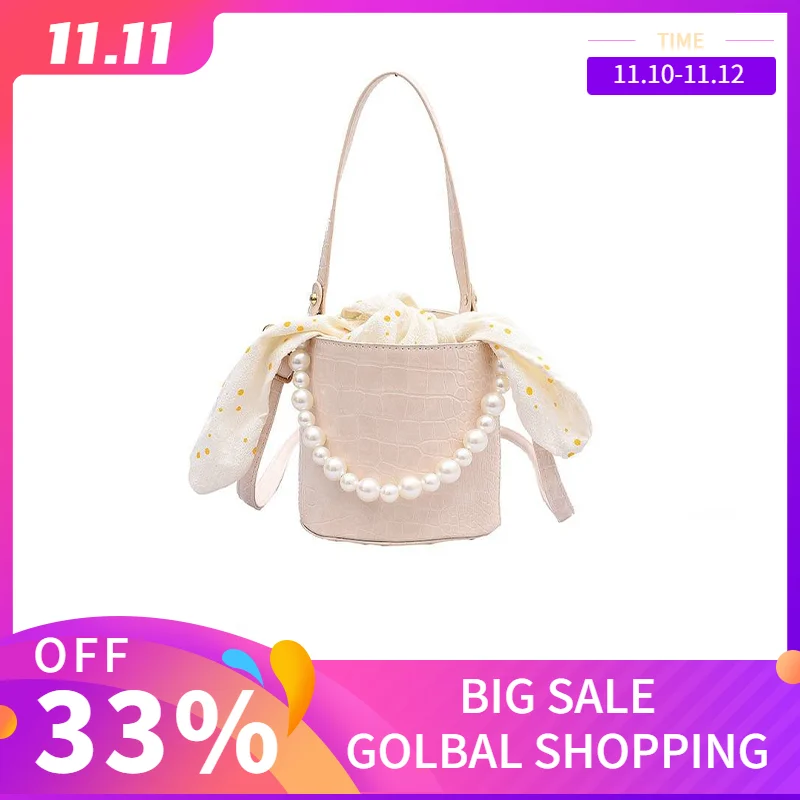 

GOPLUS Women's PU Bucket Bag Luxury Fashion Shoulder Bag Designer Pearl Top Handle Bag New bolsos para mujer 2020