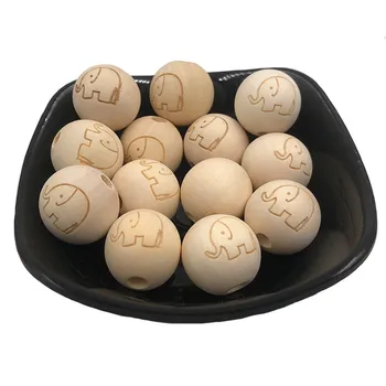 

DIY 10Pcs/set 20mm Wooden teether Beads Accessories Smiley Face Star Crown Elephant Lotus Pattern Wooden Beads Toy for Baby Gift