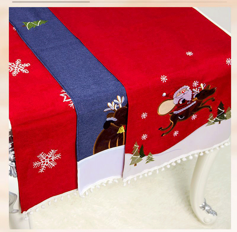 Новые рождественские украшения ткань мультфильм вышивка Санта Клаус настольный бегун с изображением снежного лося скатерть 40*180 см