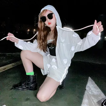 

Two Piece Set Girls Kids Outwear Jacket + Shorts Reflective Butterfly Sun-Protect Clothing Beach Clothes Glow In The Dark Hooded