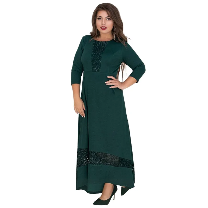Осень, женское платье, пэтчворк, повседневное, Vestidos, длина по щиколотку, Круглый ворот, больше размера d 6XL, элегантное, размера плюс, вечерние платья