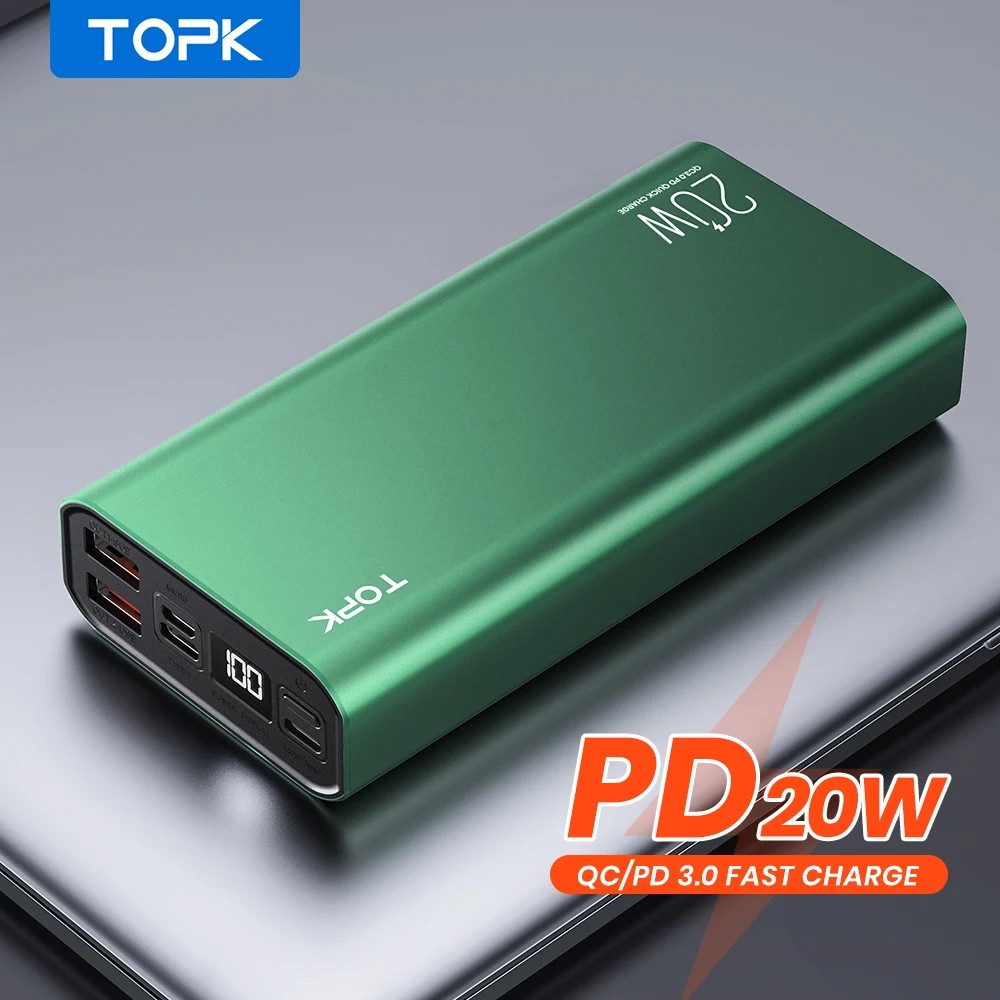 TOPK banco de potencia 10000mah y 20000 mAh portátil LED de carga de la batería externa PD 20W PowerBank 10000 20000 mAh para iPhone 12 Xiaomi