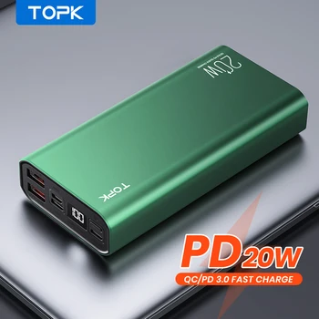 TOPK I2006P Power Bank 10000mah & 20000mAh Portable Charging LED External Battery PD 20W PowerBank 10000 20000 mAh for Xiaomi 1