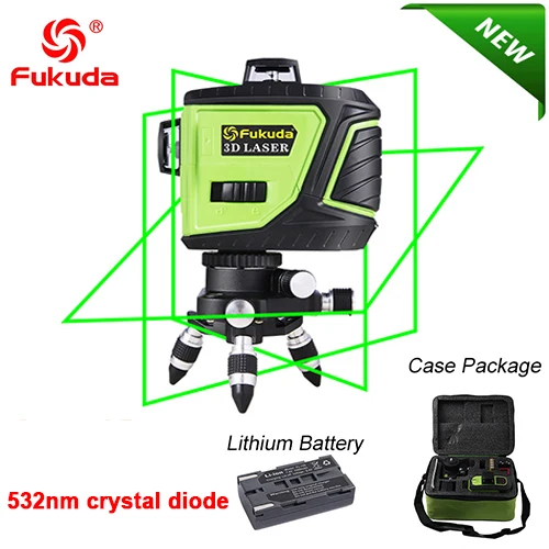 3GJ 532nm green Фукуда бренд 12 линии 3D MW-93T-3G лазерный уровень наливные 360 горизонтальный и вертикальный крест супер мощный зеленый лазер луч линии - Цвет: 3GJ 532nm green