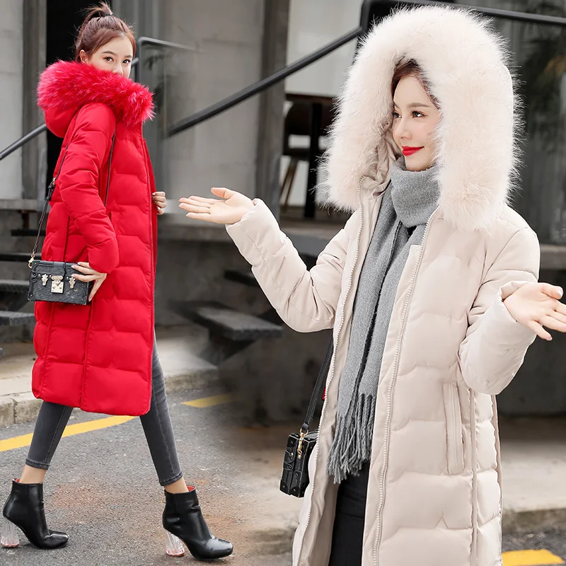 Cotton Hot Sale Solid Full Pockets Zippers Female Long Coat New Slim Parka Padded Jacket Winter Thick Warm Windbreaker
