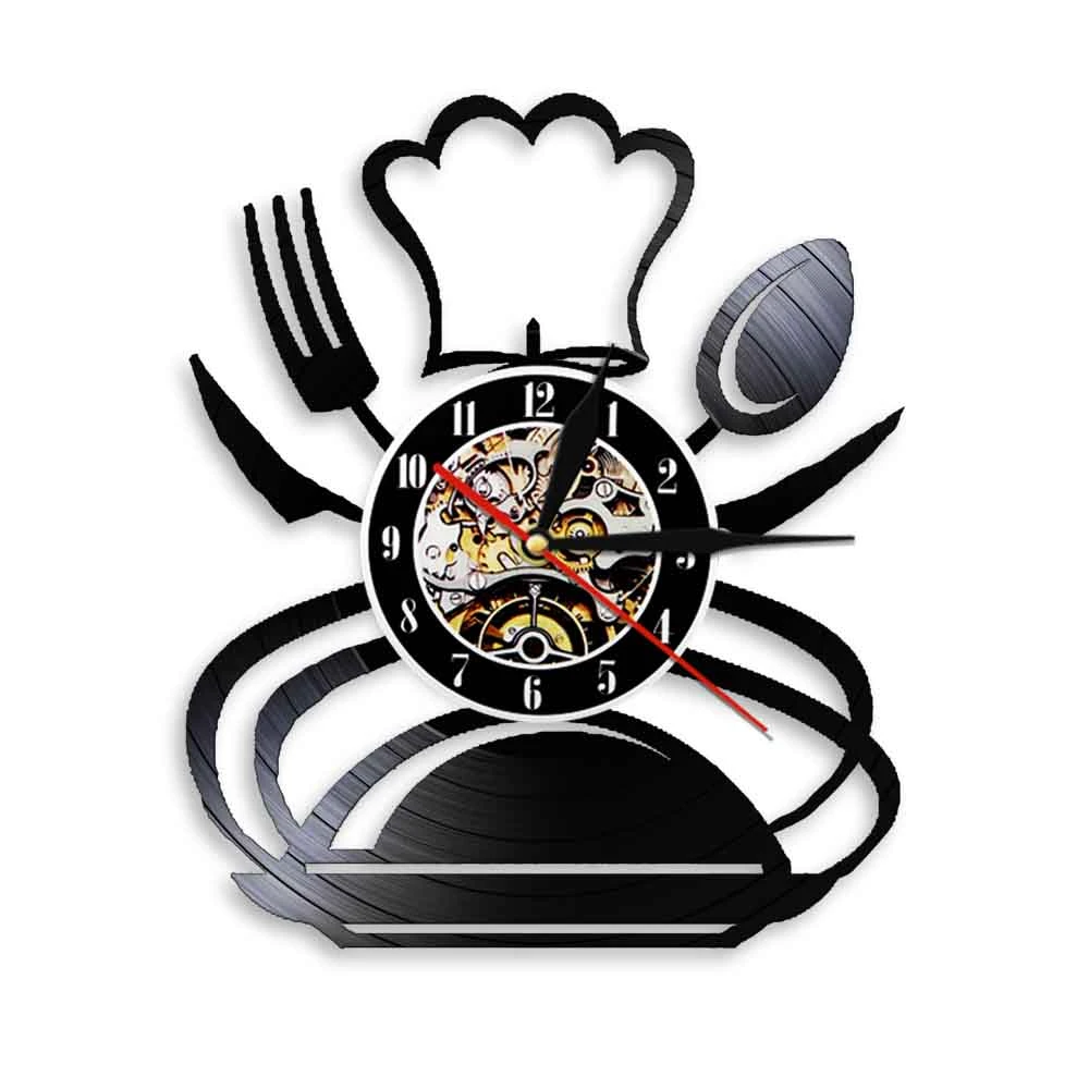 Cooking Cutlery Vinyl Record Wall Clock Chef Cap Vintage ...
