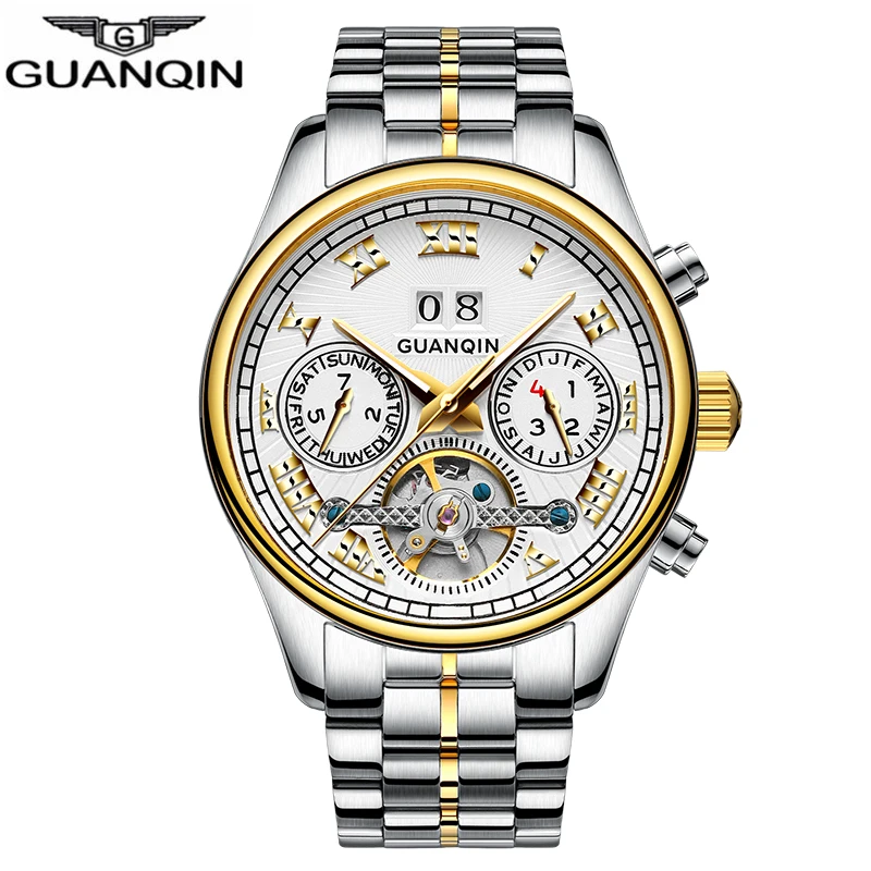 GUANQIN автоматические механические часы класса люкс Tourbillon Relogio Masculino водонепроницаемые мужские спортивные часы наручные часы для плавания