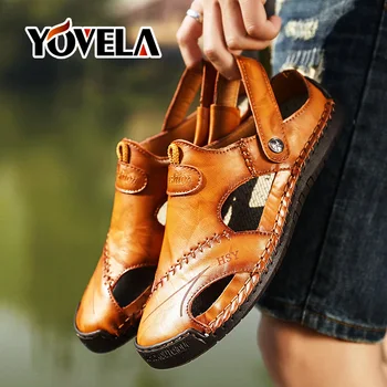 

Brand Men Leather Sandals Summer Beach Sandals Male Shoes Fashion Comfortable Outdoor Casual Sneakers Classic men shoes Size 48